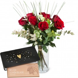 9 Red Roses with bar of chocolate «Heart», 9 Red Roses with bar of chocolate «Heart»