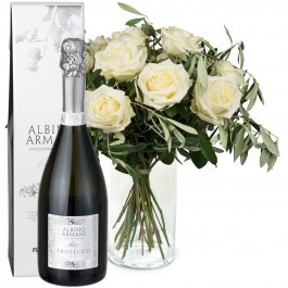12 White Roses with Prosecco Albino Armani DOC (75cl), 12 White Roses with Prosecco Albino Armani DOC (75cl)