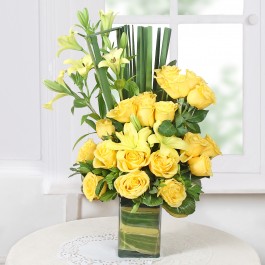 Assorted Yellow Flowers in a Vase                          , Assorted Yellow Flowers in a Vase                          