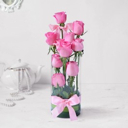 Exotic 10 Pink Roses in Vase Arrangement, Exotic 10 Pink Roses in Vase Arrangement