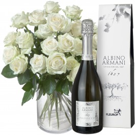 24 White Roses with Prosecco Albino Armani DOC (75cl), 24 White Roses with Prosecco Albino Armani DOC (75cl)