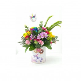 Rainbow arrangement with unicorn vase, Rainbow arrangement with unicorn vase