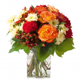 Sympathy bouquet in red, yellow and orange colours (without, Sympathy bouquet in red, yellow and orange colours (without