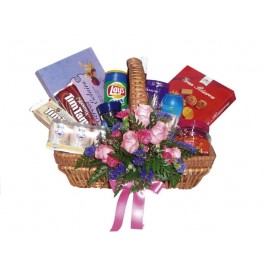 Cesta Gourmet con flores, Cesta Gourmet con flores