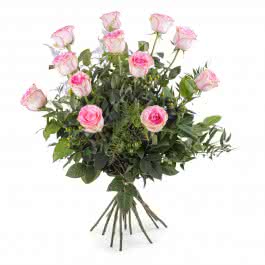 Carícia, 12 Rosas Cor-de-Rosa de Pé Longo